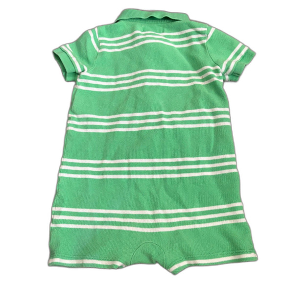 Ralph Lauren Baby Polo Romper Spring Green Striped Short Sleeve Size 9 Months - Picture 3 of 4